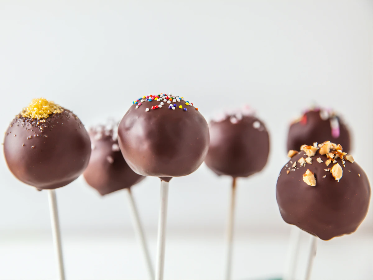 Chocolate cake pops on sticks