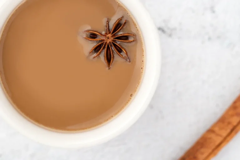 Spiced chai latte in a cup with cinnamon, like a Starbucks chai drink