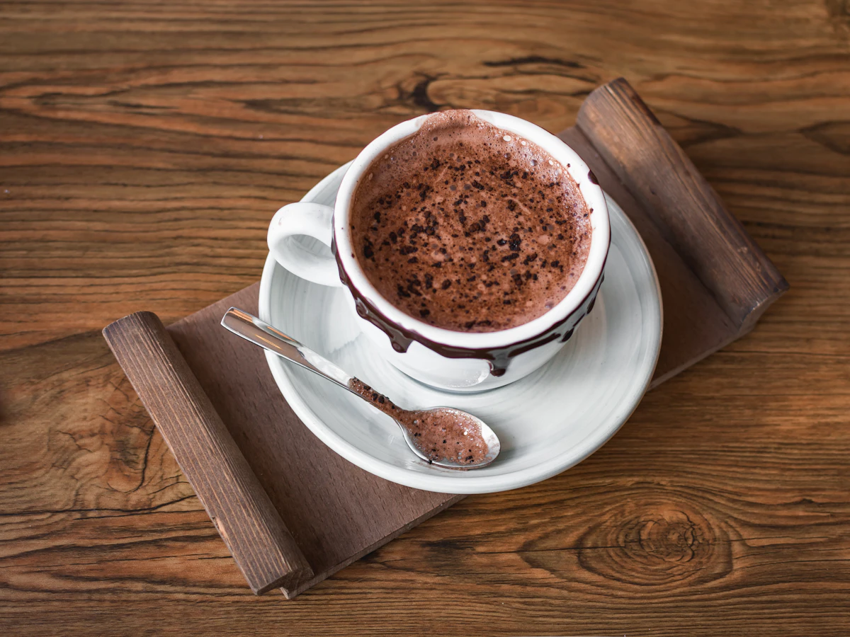 Hot chocolate in a cup with cocoa